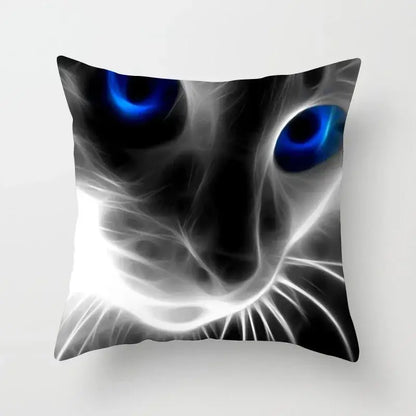 cat printed plush cushion cover black & white living room