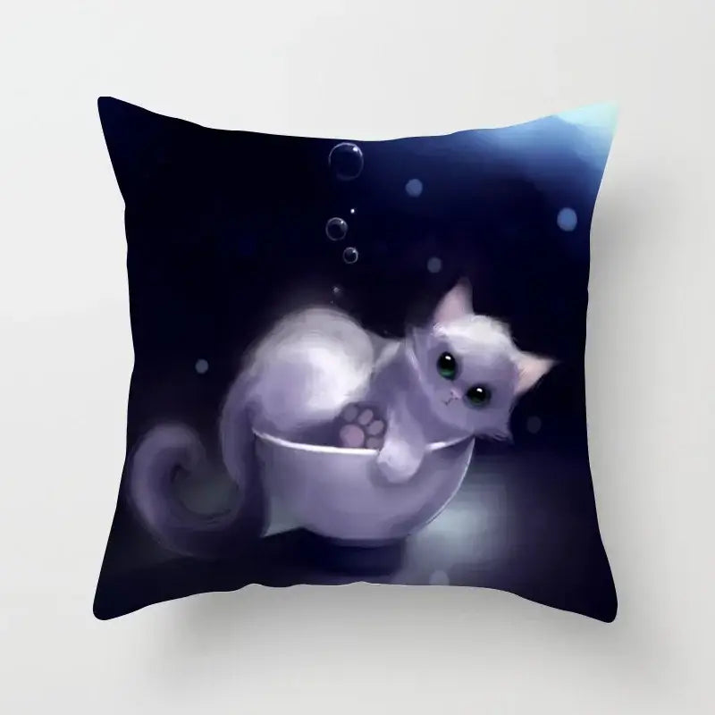 cat printed plush cushion cover black & white living room
