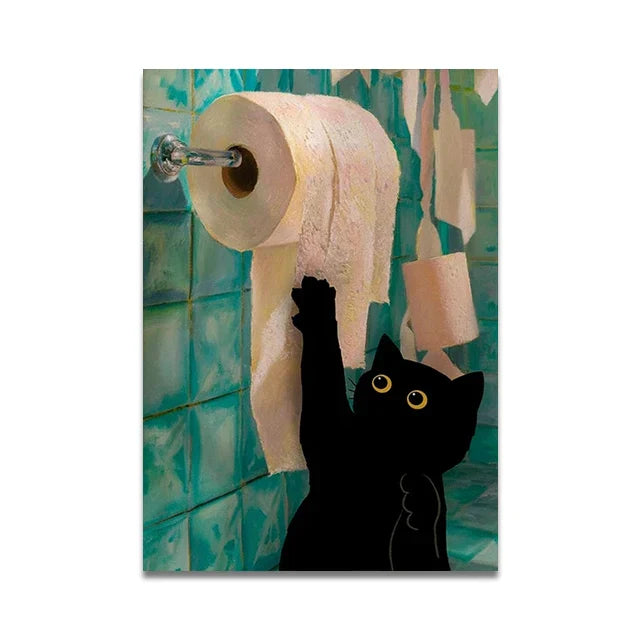 DecorBites™ Cat Reading on Toilet Wall Art