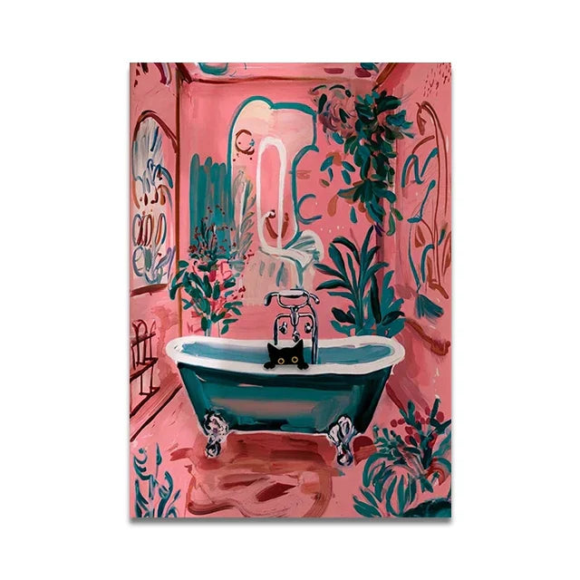 DecorBites™ Cat Reading on Toilet Wall Art