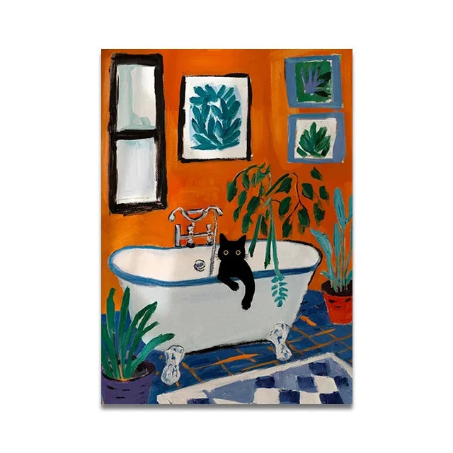 DecorBites™ Cat Reading on Toilet Wall Art