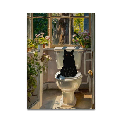 DecorBites™ Cat Reading on Toilet Wall Art