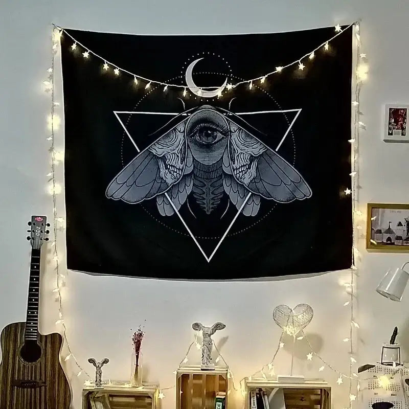 cat witchcraft black rose tapestry bedroom wall hanging