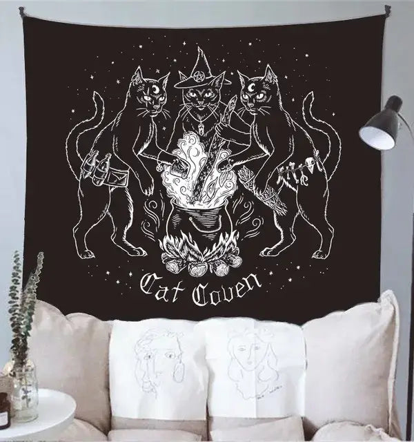 cat witchcraft black rose tapestry bedroom wall hanging