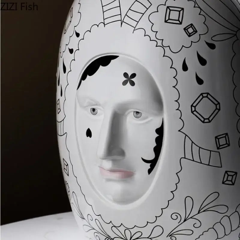 Abstract facial ceramic vase white & gold desktop decor living room