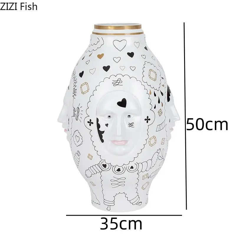 Abstract facial ceramic vase white & gold desktop decor living room