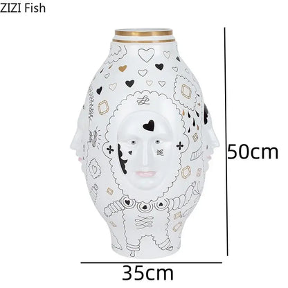Abstract facial ceramic vase white & gold desktop decor living room