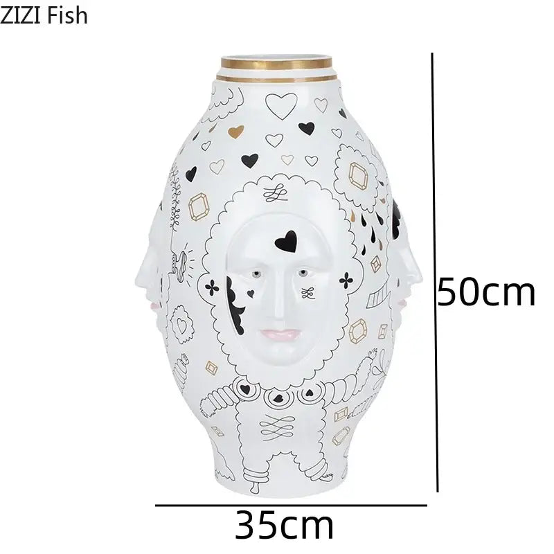 Abstract facial ceramic vase white & gold desktop decor living room