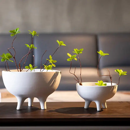 Modern white ceramic flower pot with tripod stand living room decor
