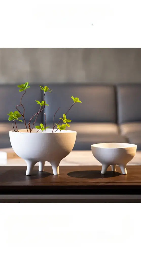 Modern white ceramic flower pot with tripod stand living room decor