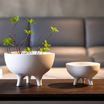 Modern white ceramic flower pot with tripod stand living room decor