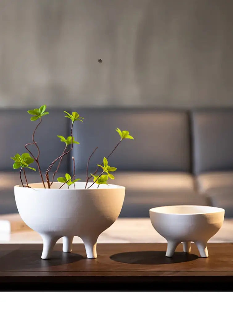 Modern white ceramic flower pot with tripod stand living room decor