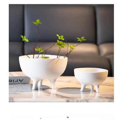 Modern white ceramic flower pot with tripod stand living room decor