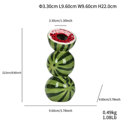 Green & black striped watermelon ceramic fruit vase for kitchen