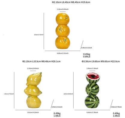 Green & black striped watermelon ceramic fruit vase for kitchen