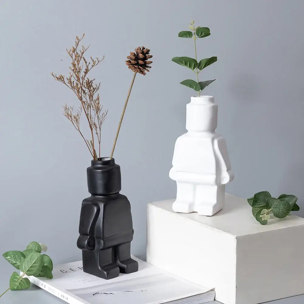 Green glitter ceramic robot vase living room nordic style decor