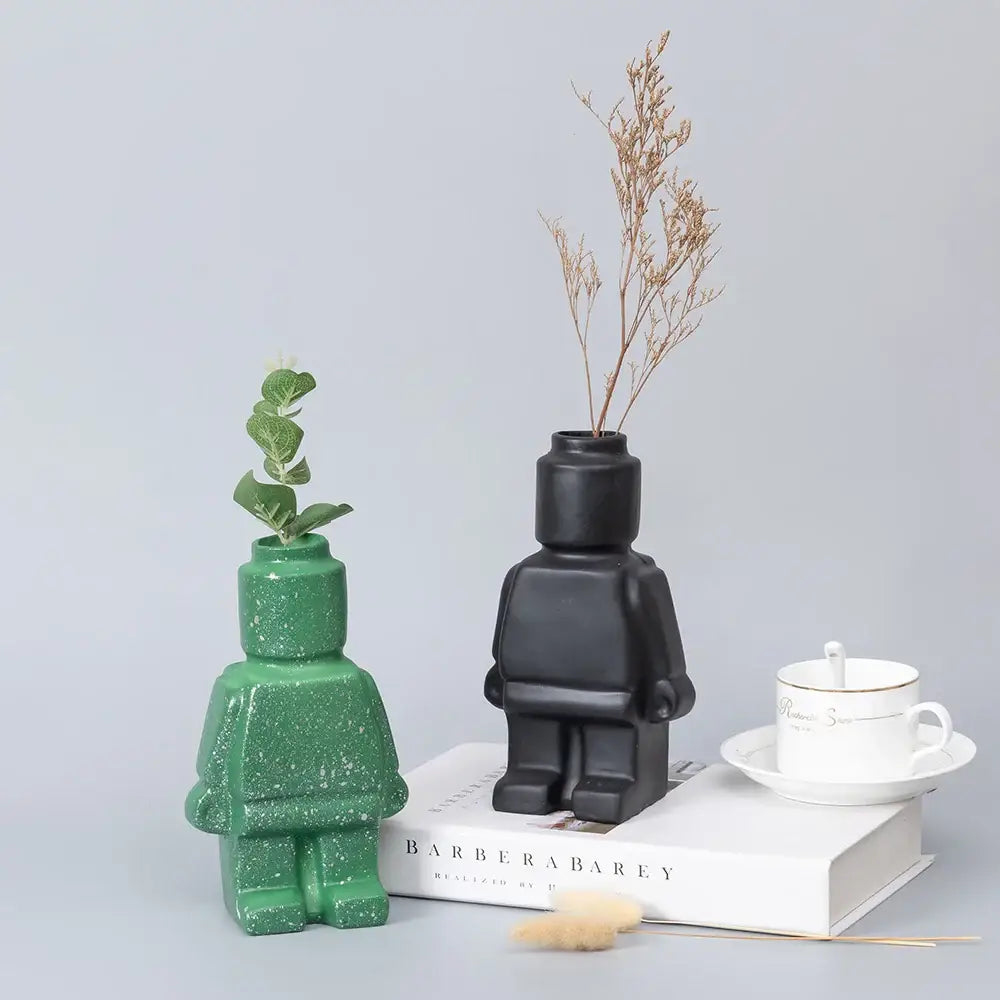 Green glitter ceramic robot vase living room nordic style decor
