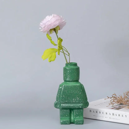 Green glitter ceramic robot vase living room nordic style decor