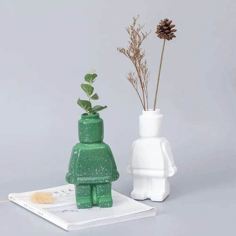 Green glitter ceramic robot vase living room nordic style decor