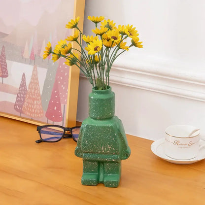 Green glitter ceramic robot vase living room nordic style decor