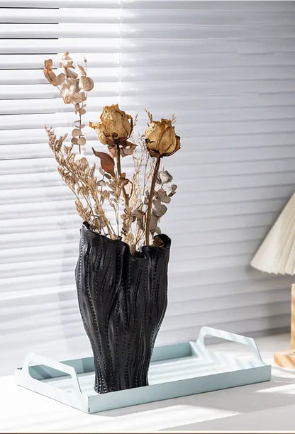 Nordic modern white speckled ceramic sea vase for living room decor
