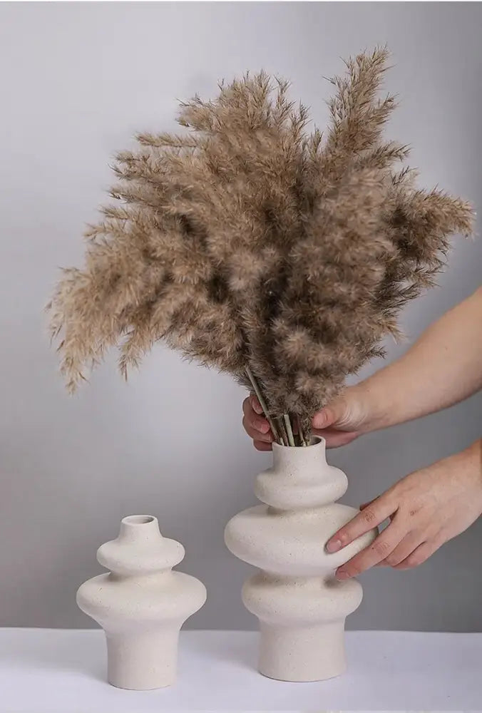 Minimalist white sculpted ceramic vases for living room home decor