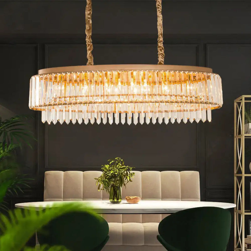 Modern gold crystal prism island pendant – dining room light fixture
