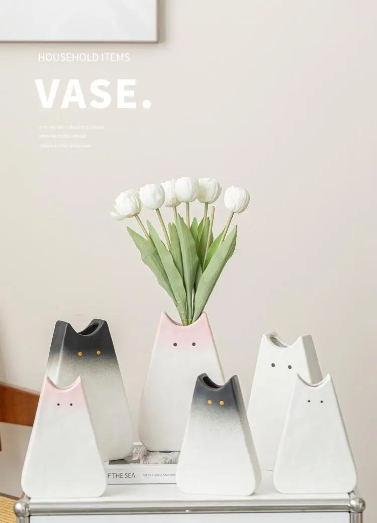 DecorBites™ Charming Cat-Inspired Ceramic Vase