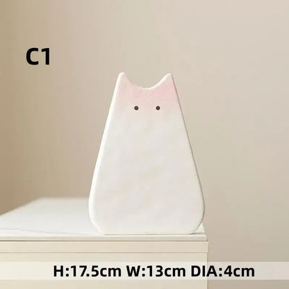 Charming white & gray cat ceramic vase set living room decor