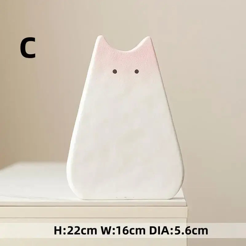 Charming white & gray cat ceramic vase set living room decor