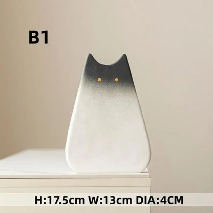 Charming white & gray cat ceramic vase set living room decor
