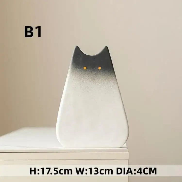 Charming white & gray cat ceramic vase set living room decor