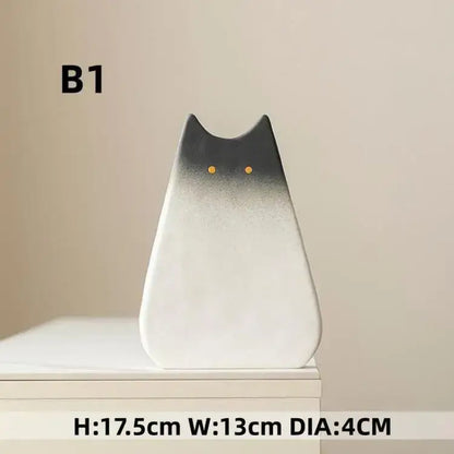Charming white & gray cat ceramic vase set living room decor