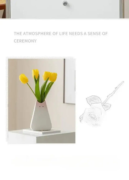 Charming white & gray cat ceramic vase set living room decor