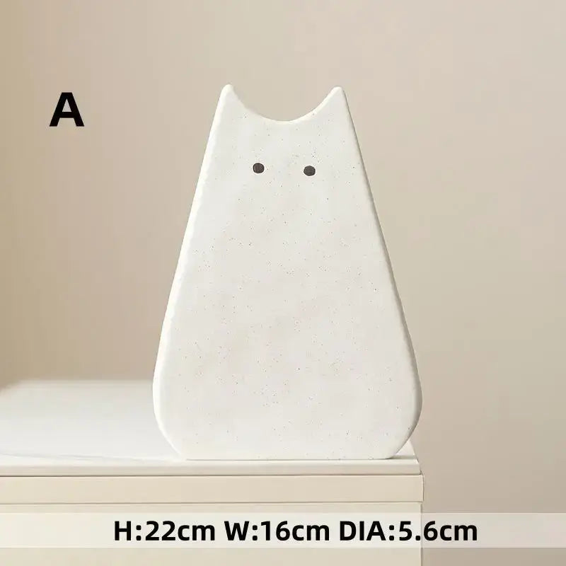 Charming white & gray cat ceramic vase set living room decor