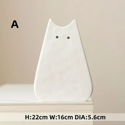 Charming white & gray cat ceramic vase set living room decor