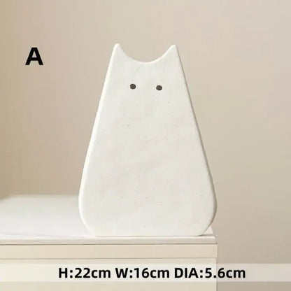 Charming white & gray cat ceramic vase set living room decor