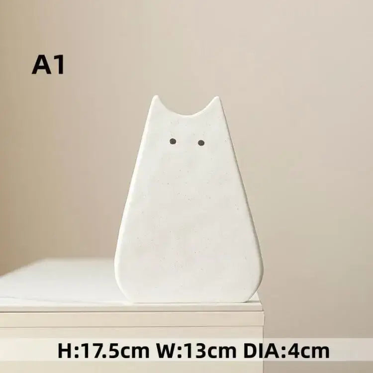 Charming white & gray cat ceramic vase set living room decor