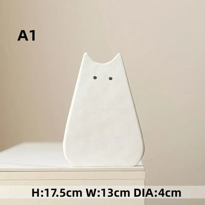 Charming white & gray cat ceramic vase set living room decor