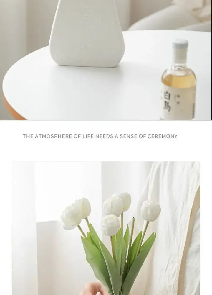 Charming white & gray cat ceramic vase set living room decor