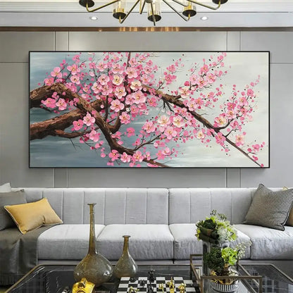 Modern pink cherry blossom canvas art living room framed painting