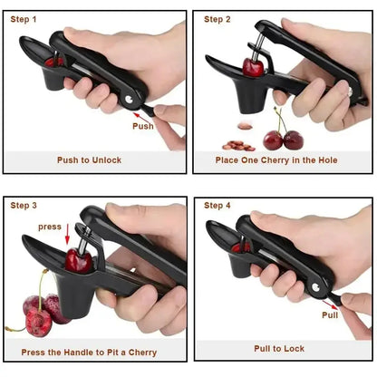 Black plastic cherry fruit pitter – kitchen lever tool