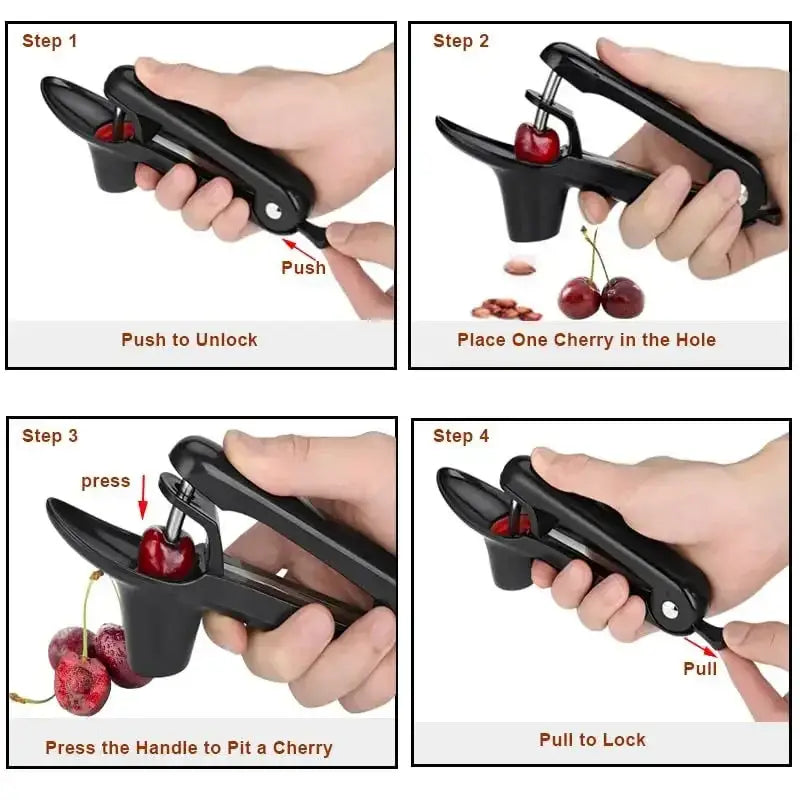 Black plastic cherry fruit pitter – kitchen lever tool