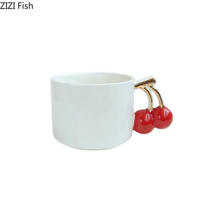 Modern white ceramic cherry handle mug dining room cup