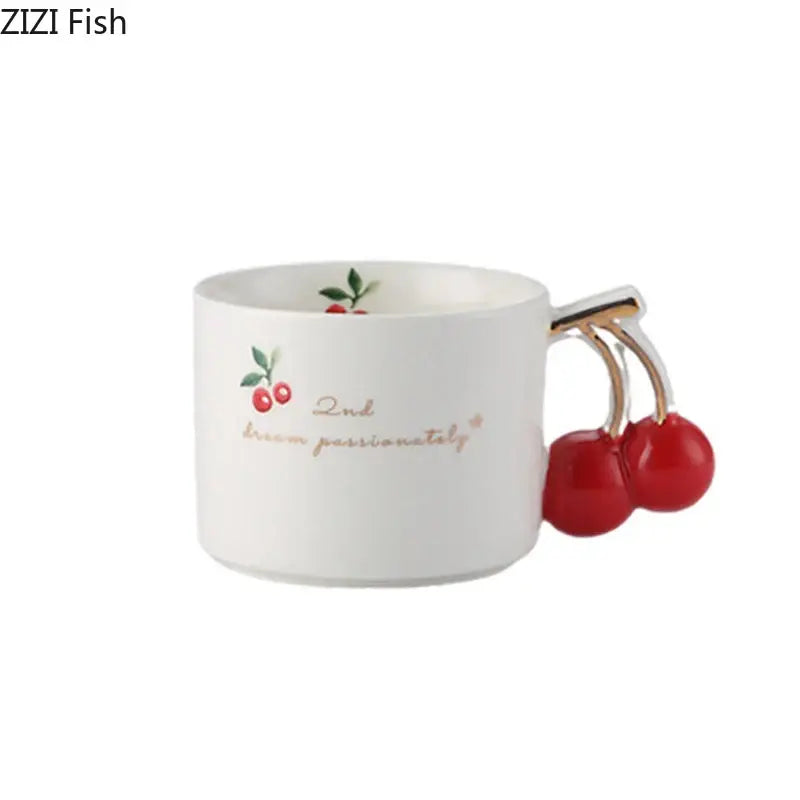 White and gold cherry pattern porcelain coffee mug kitchen teacup