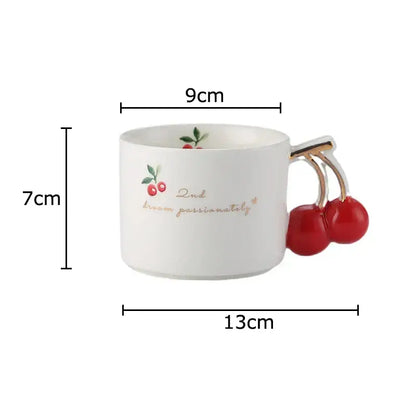White and gold cherry pattern porcelain coffee mug kitchen teacup