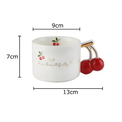 White and gold cherry pattern porcelain coffee mug kitchen teacup