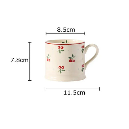 Cream cherry porcelain coffee mug with gold spoon – dining room tableware