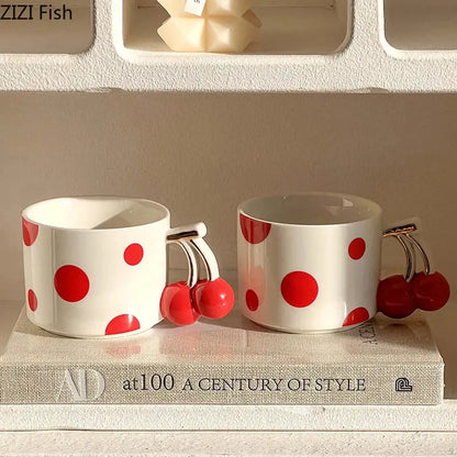 cherry porcelain red polka dot mug kitchen teacup