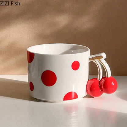 cherry porcelain red polka dot mug kitchen teacup